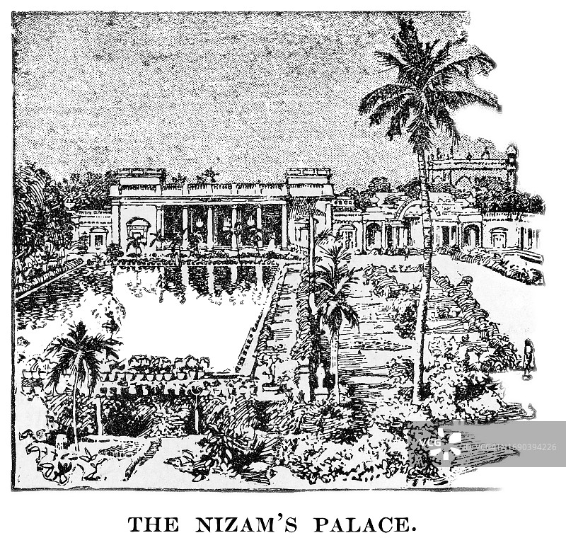 印度特伦甘纳邦海德拉巴尼扎姆宫殿古老雕刻插图图片素材