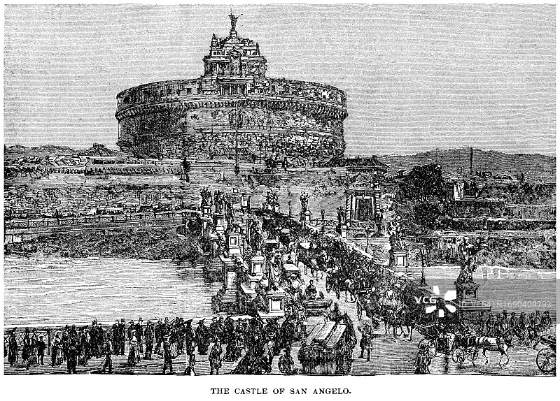 哈德良陵墓，圣天使堡——位于意大利罗马阿德里亚诺公园的圆柱形建筑图片素材