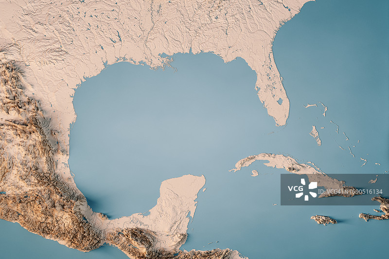 墨西哥湾地形图水平3D渲染图片素材