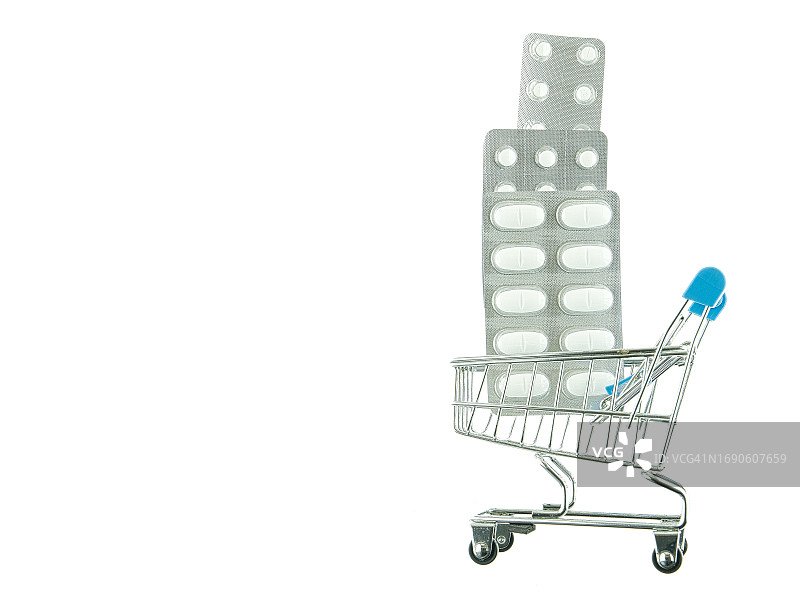 购物车中的泡罩包装药丸图片素材