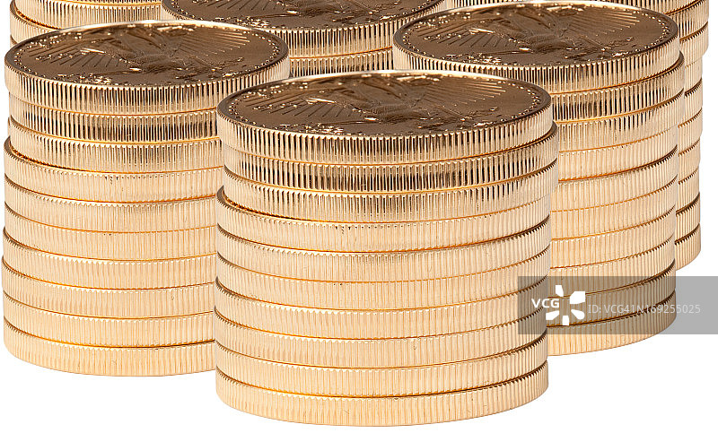 与背景隔离的垂直堆叠金币图片素材