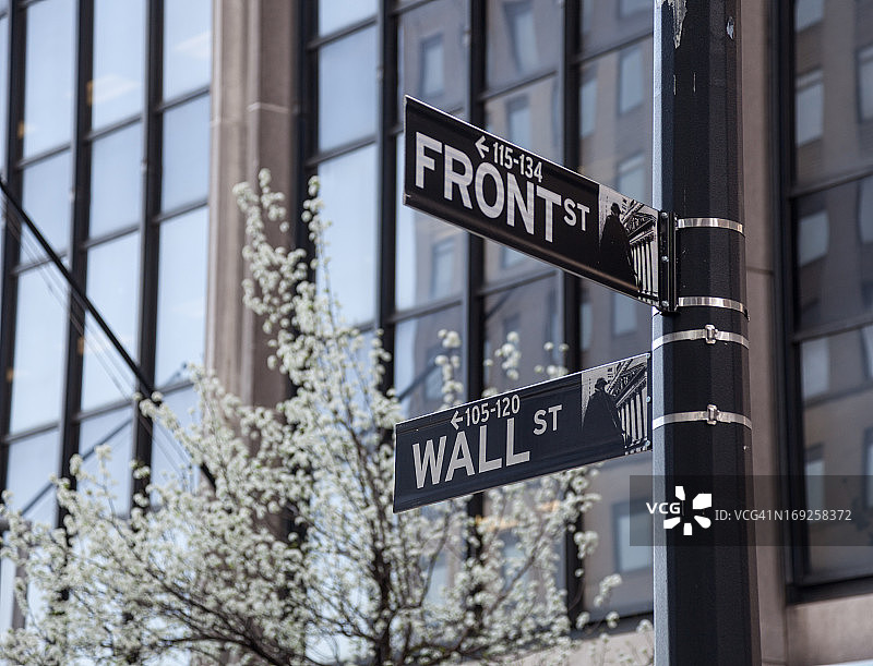 纽约华尔街与前街交叉口图片素材