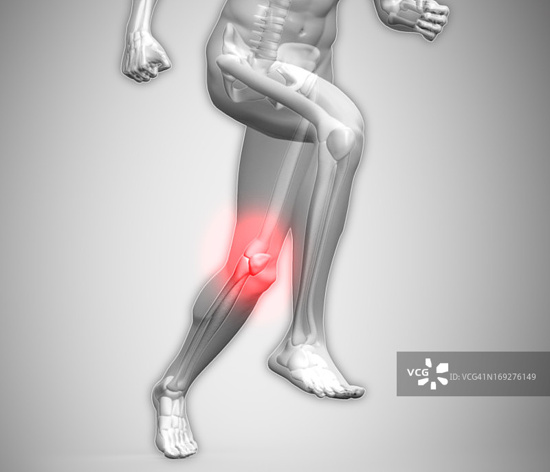 跑步中的灰色人体，红色突出显示脚踝图片素材