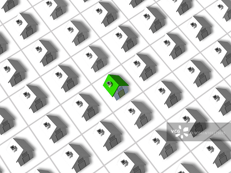 绿色屋顶的3D房屋图片素材