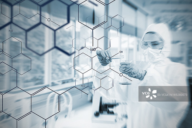 在未来界面的帮助下，化学家小心地操作液体图片素材