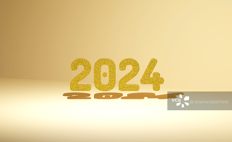 金色2024文字3D渲染图片素材