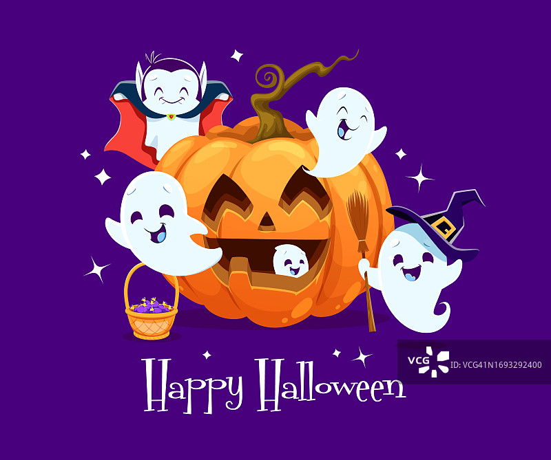 万圣节可爱幽灵和南瓜图片素材