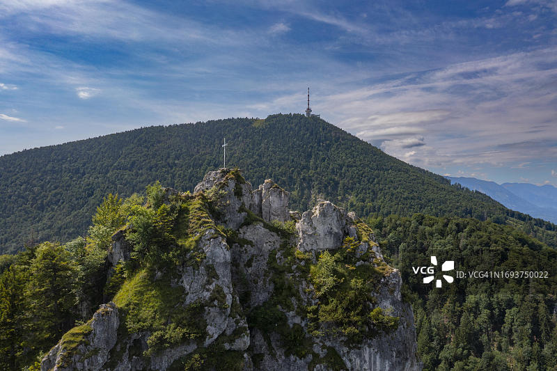 奥地利萨尔茨堡州弗拉绍航拍：诺克斯坦峰与盖斯山图片素材