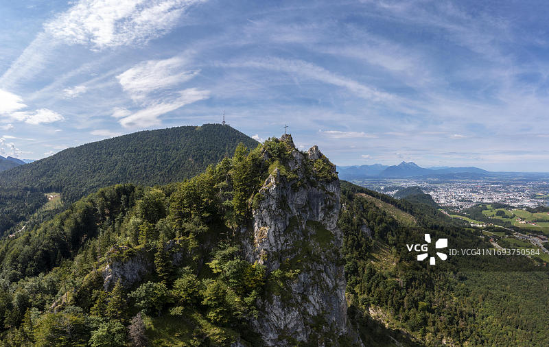 奥地利萨尔茨堡州弗拉绍航拍：诺克斯坦峰与盖斯山图片素材