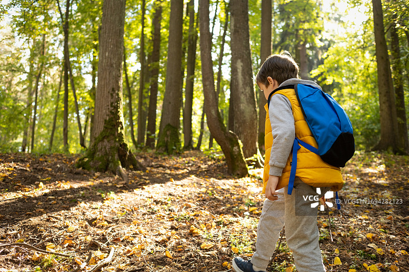 在公园散步的6岁男孩图片素材
