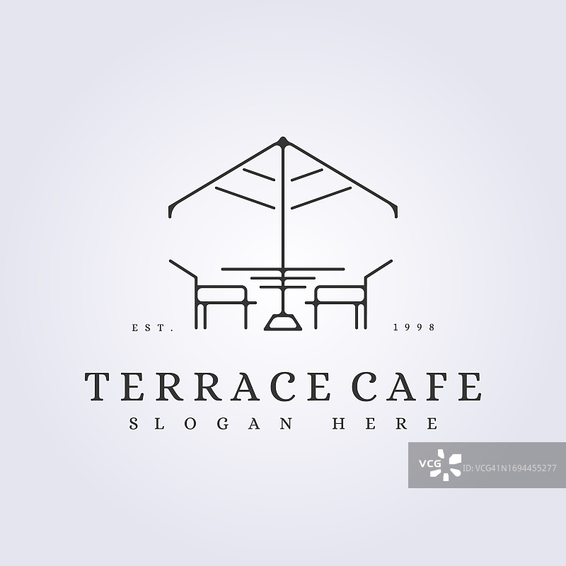 户外露台咖啡馆标志符号图标线条艺术矢量图设计图片素材