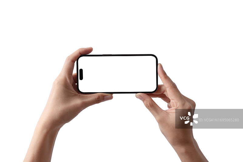 用普通智能手机拍照的女青少年手部特写，已抠图图片素材