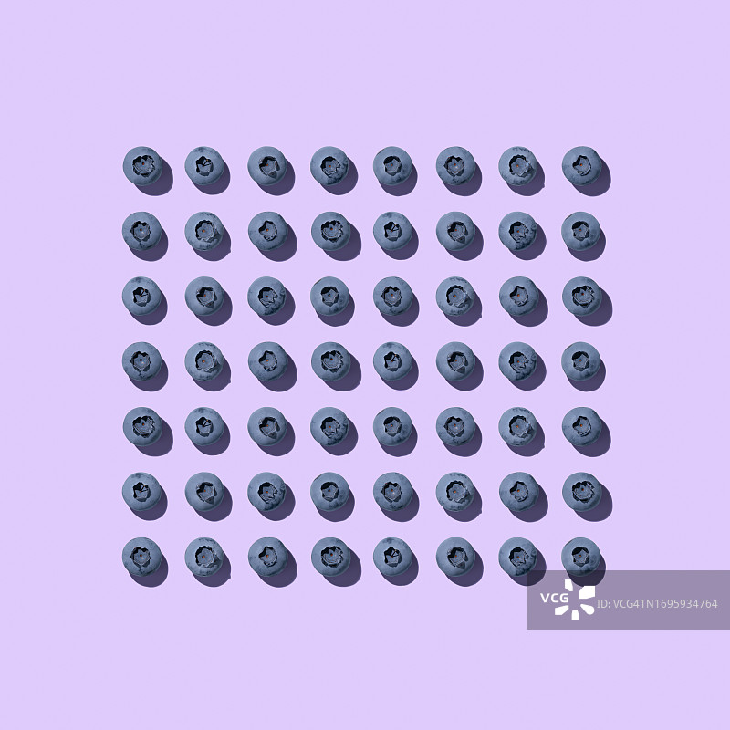 紫色背景上的蓝莓排列图片素材