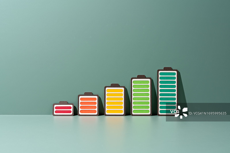 电量递增的电池，电池寿命概念图片素材