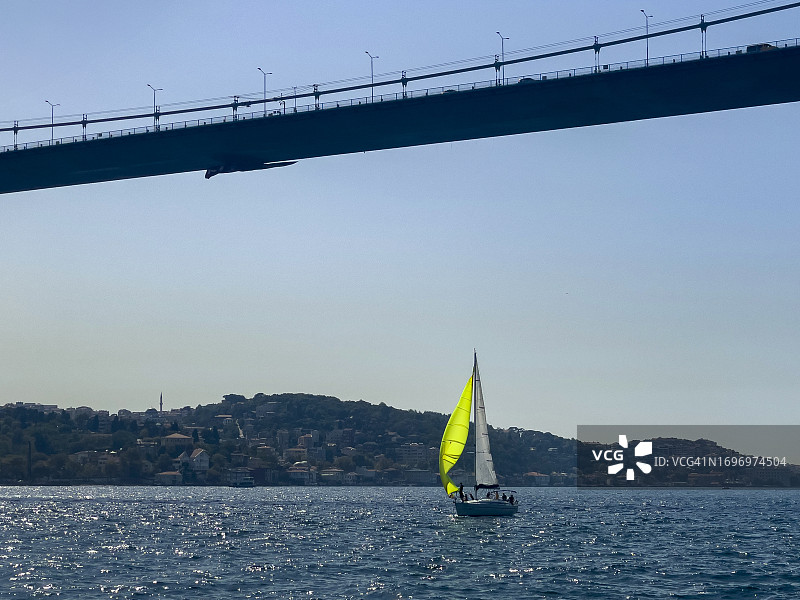 伊斯坦布尔博斯普鲁斯海峡的彩色游艇比赛图片素材