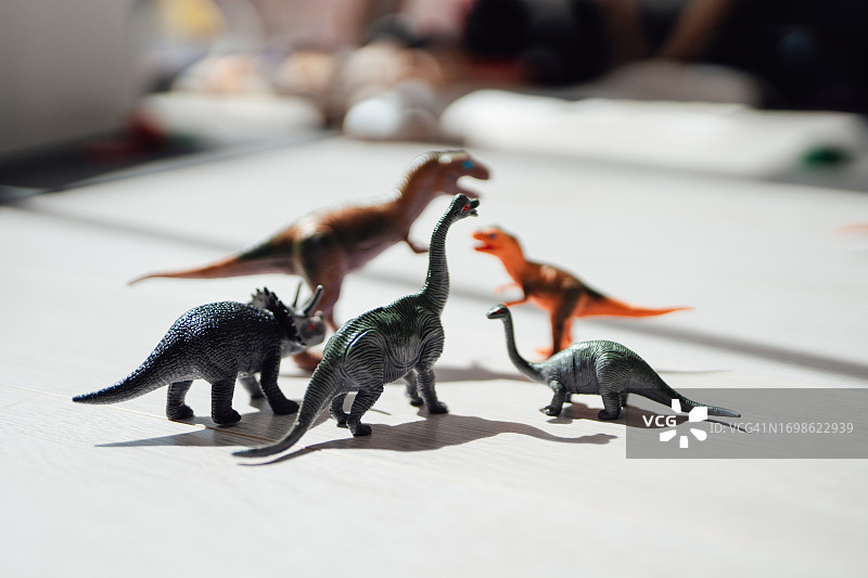 客厅地板上的玩具恐龙特写图片素材