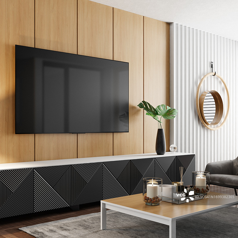 8K电视房现代简约客厅图片素材