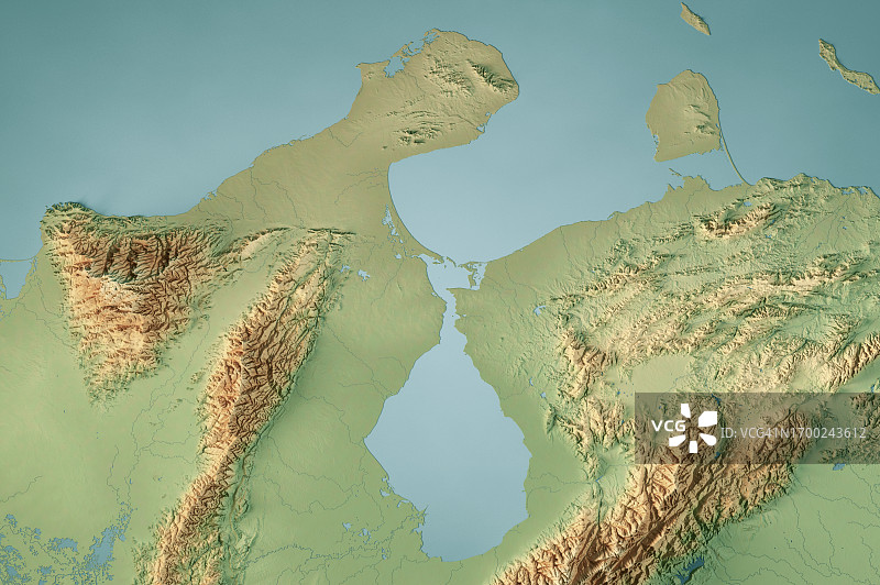 马拉开波湖地形图3D渲染彩色图片素材