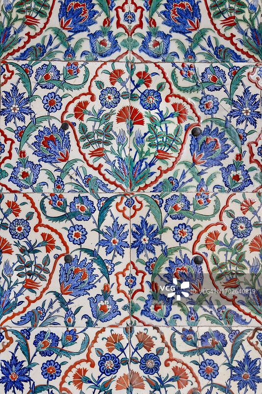 蓝白珊瑚红伊兹尼克瓷砖面板图片素材