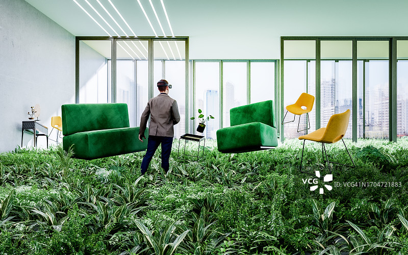 商人在办公室使用VR头显图片素材