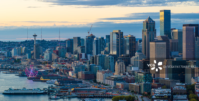 西雅图海滨黄昏航拍图片素材