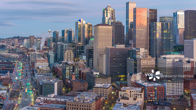 西雅图城市景观和先锋广场航拍图片素材