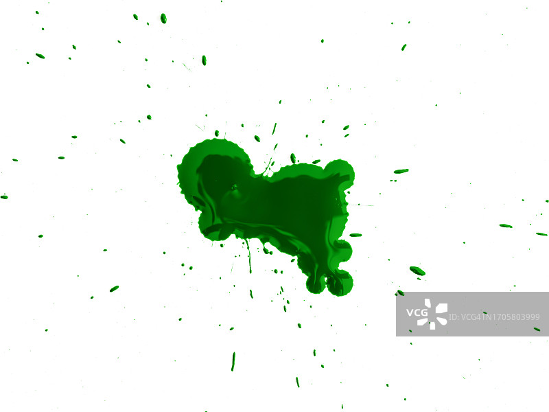 空白画布上绿色丙烯颜料滴落的飞溅图片素材
