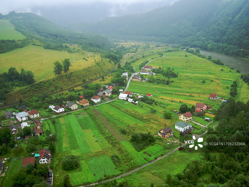 社区农业田地的高角度视图图片素材