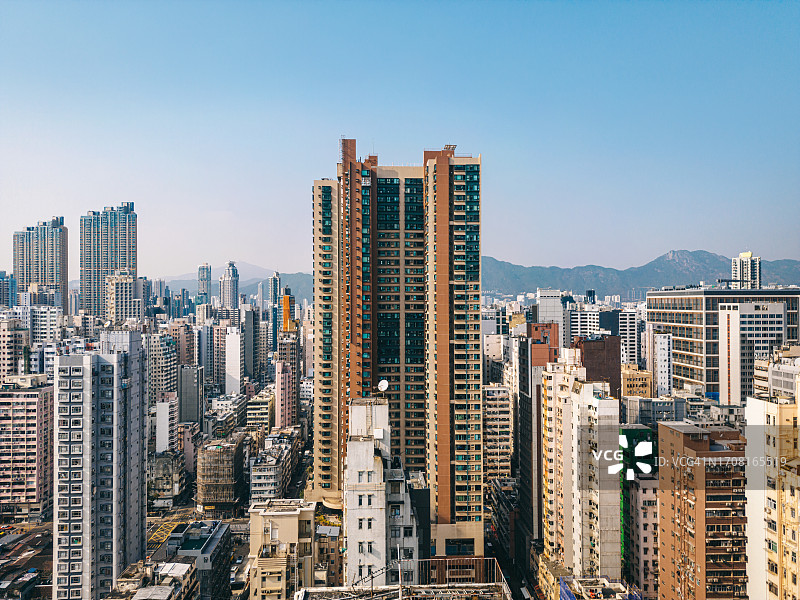 中国香港摩天大楼的无人机航拍图片素材