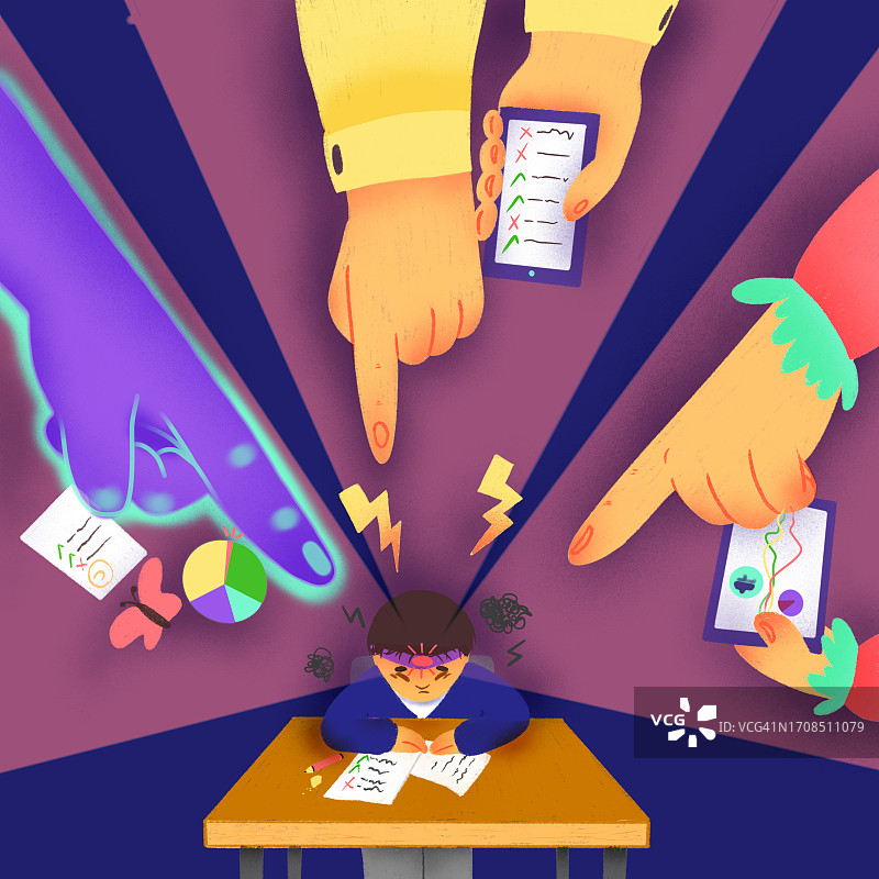 孩子因未达到学校期望而挨骂插画图片素材