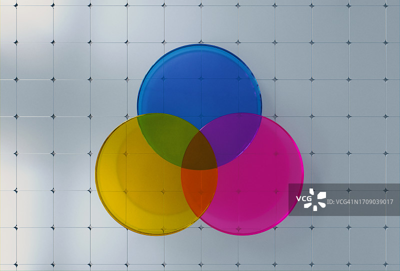 具有CMYK打印图案的玻璃圆盘技术背景图片素材