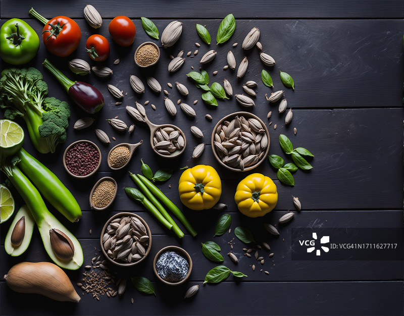 黑色木桌上的健康饮食图片素材