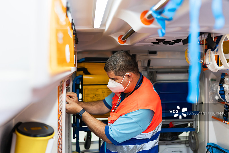 戴口罩的救护车急救员图片素材