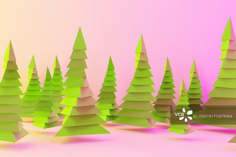 撞色现代风格新年圣诞树：圣诞节日贺卡模板（3D插画）图片素材