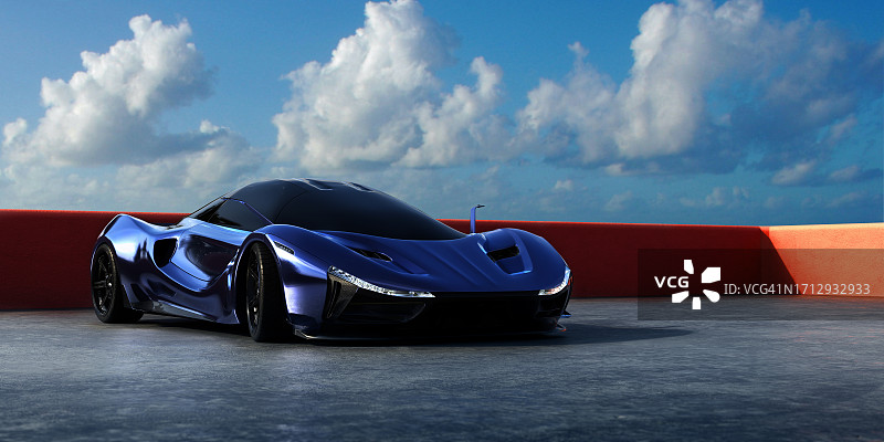 停在屋顶上的现代跑车图片素材