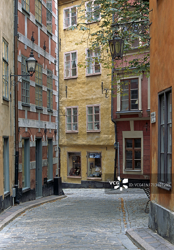 斯德哥尔摩老城鹅卵石街道图片素材