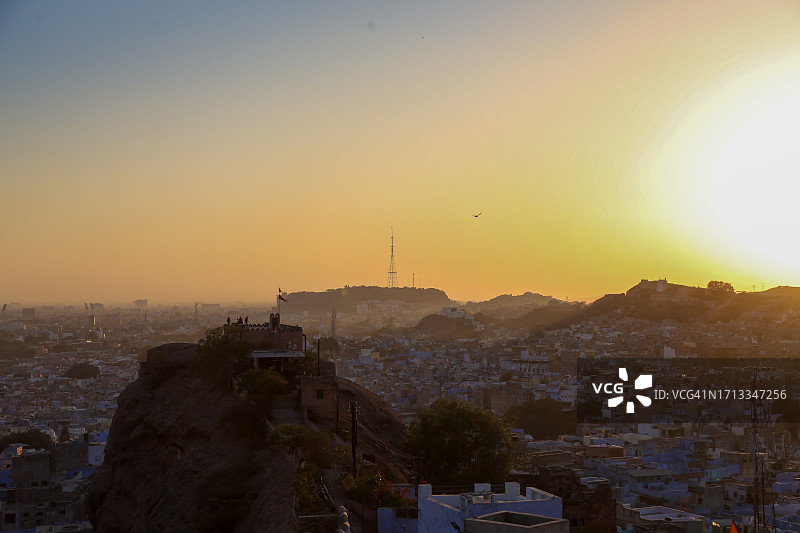 焦特布尔梅兰加尔堡日落全景图片素材