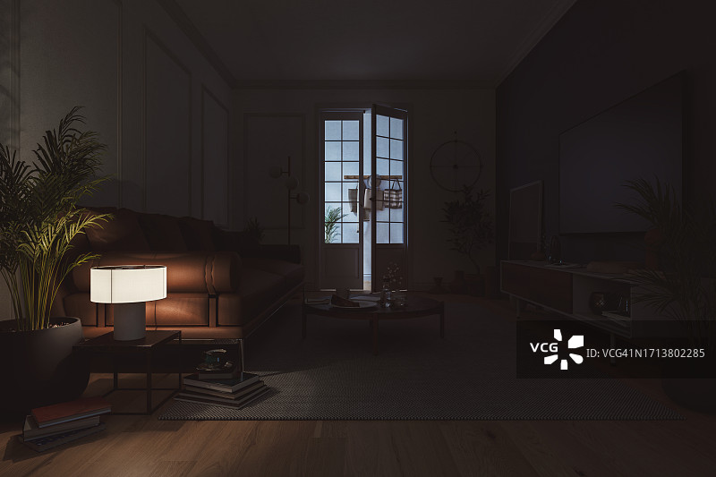 夜晚的舒适客厅图片素材