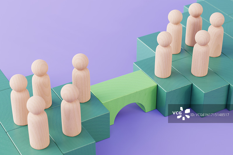 两群人在桥对面面面相觑图片素材