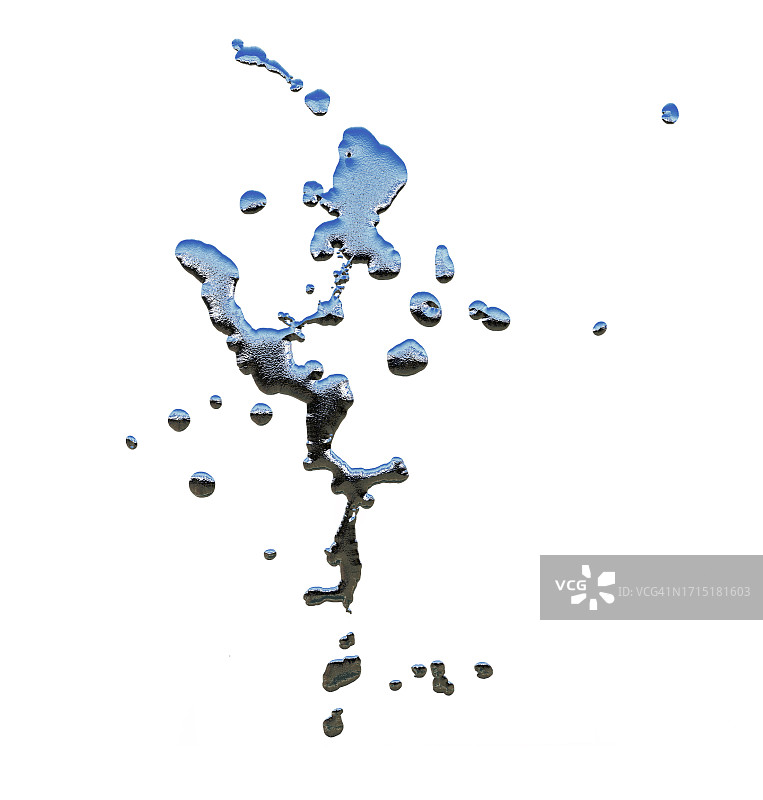 白色背景上的喷气机和银色金属白炽液体飞溅图片素材