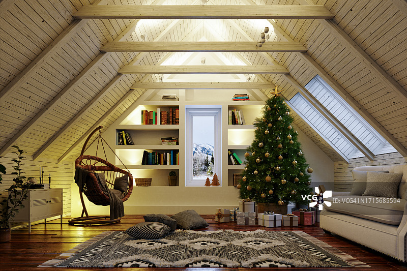 舒适的乡村阁楼圣诞节图片素材