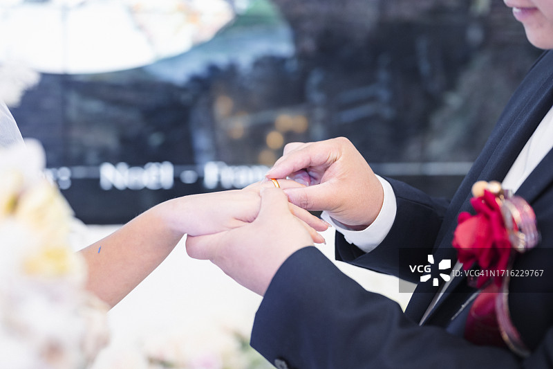 新郎为新娘戴戒指图片素材