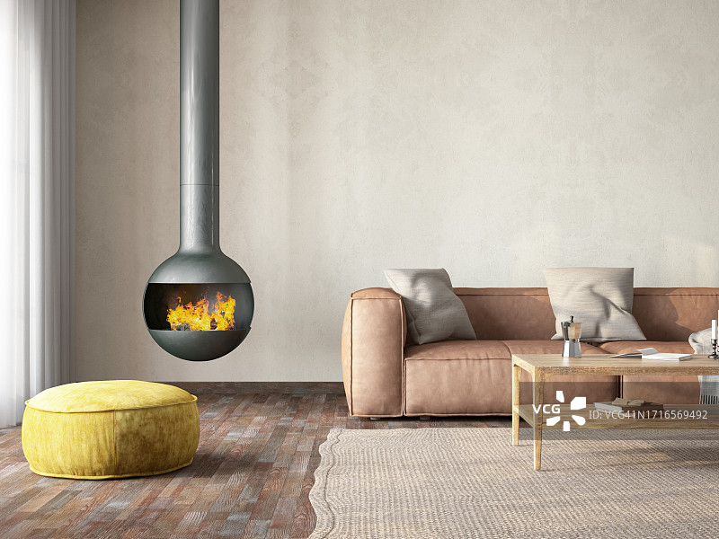 带家具和壁炉的室内设计图片素材