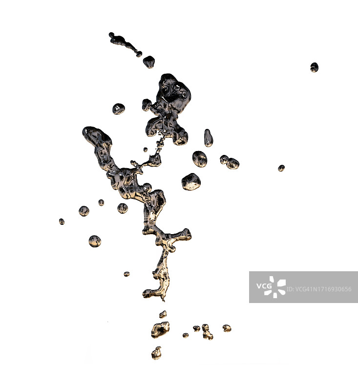 白色背景上的喷气机和银色金属白炽液体飞溅图片素材