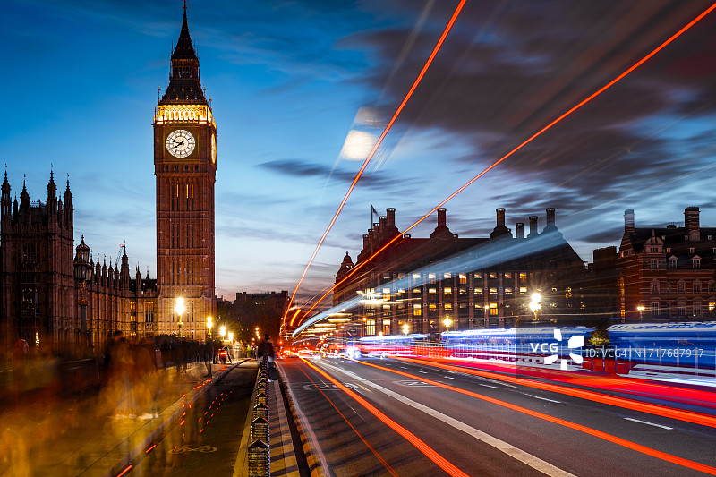 威斯敏斯特桥夜间交通图片素材