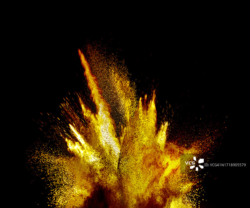 黑色背景上的火焰冲击波和尘埃粒子爆炸效果图片素材