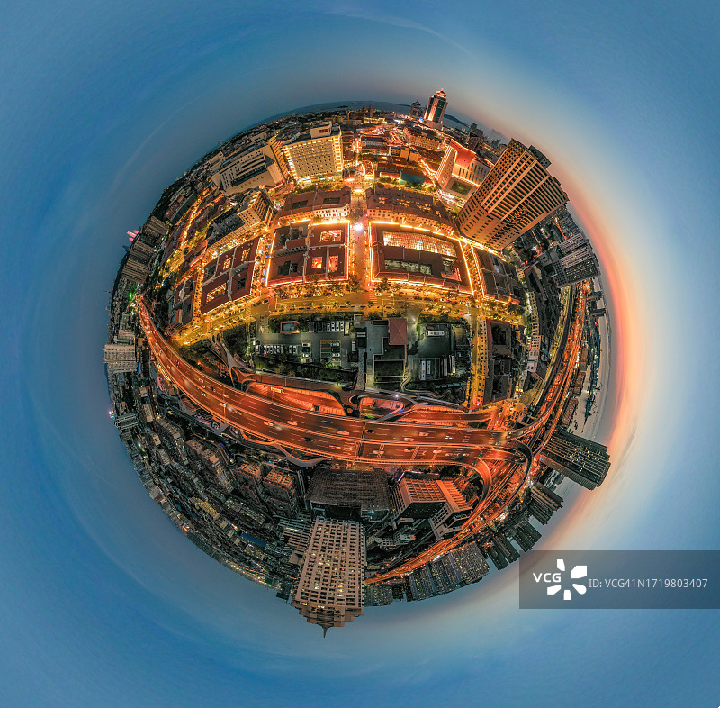 青岛老城黄昏360度无人机视角图片素材