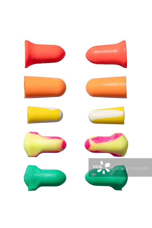 白色背景上彩色耳塞集合图片素材