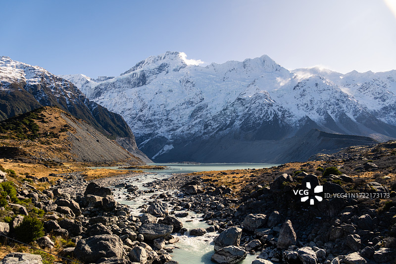 新西兰库克山胡克山谷的米勒湖图片素材