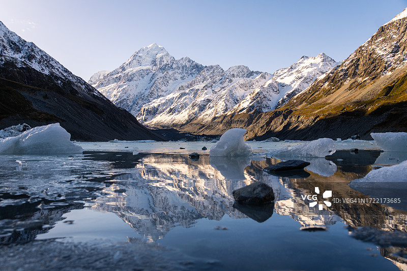 新西兰胡克湖的倒影图片素材
